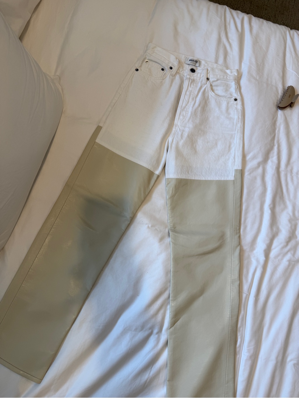 Agolde Two-Tone White And Beige Leather Jeans
